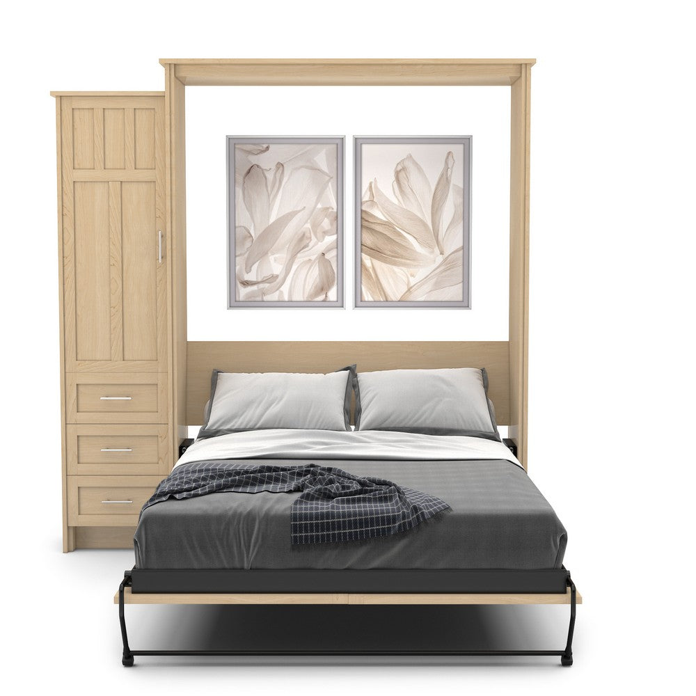King Size Murphy Bed - Left Cabinet, Craftsman Style, Brushed Nickel Pulls
