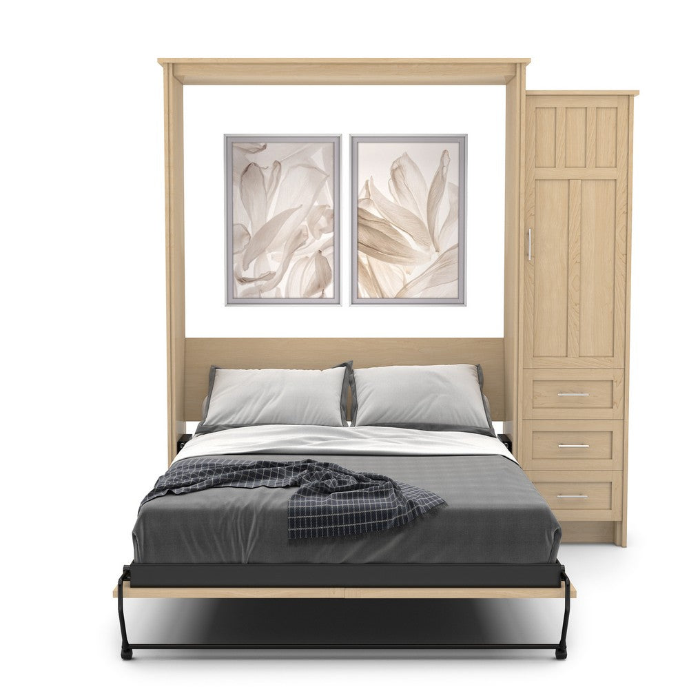 King Size Murphy Bed - Right Cabinet, Beadboard Style, Brushed Nickel Pulls - Murphy Door