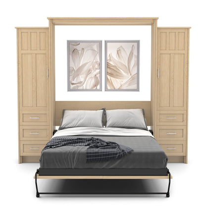 Full Size Murphy Bed - Left & Right Cabinet, Craftsman Style, Brushed Nickel Pulls - Murphy Door