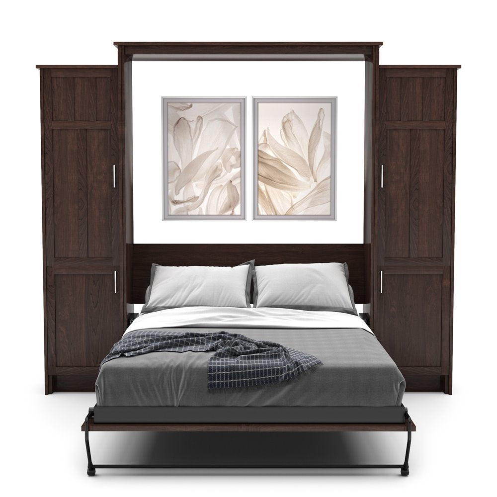 Queen Size Murphy Bed - Left & Right Cabinet, Craftsman Style, Brushed Nickel Pulls - Murphy Door
