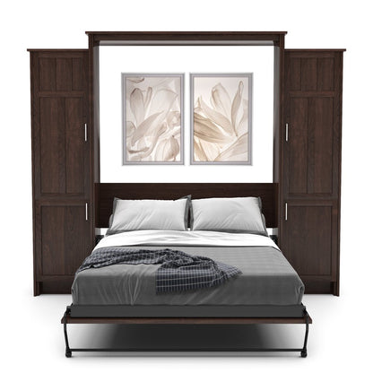 Queen Size Murphy Bed - Left & Right Cabinet, Craftsman Style, Brushed Nickel Pulls - Murphy Door