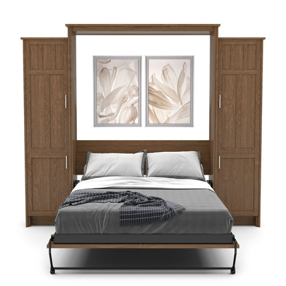 Full Size Murphy Bed - Left & Right Cabinet, Craftsman Style, Brushed Nickel Pulls - Murphy Door