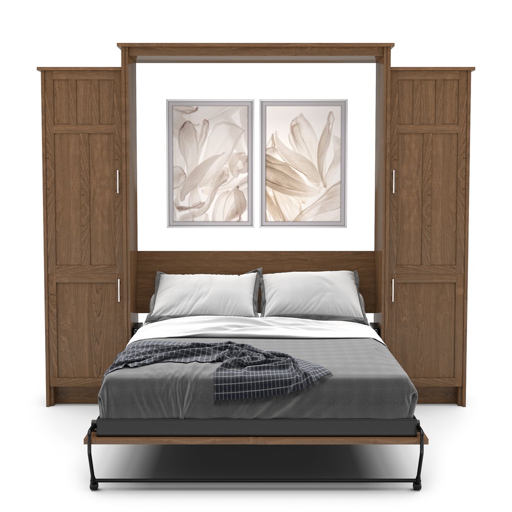 Queen Size Murphy Bed - Left & Right Cabinet, Craftsman Style, Brushed Nickel Pulls - Murphy Door
