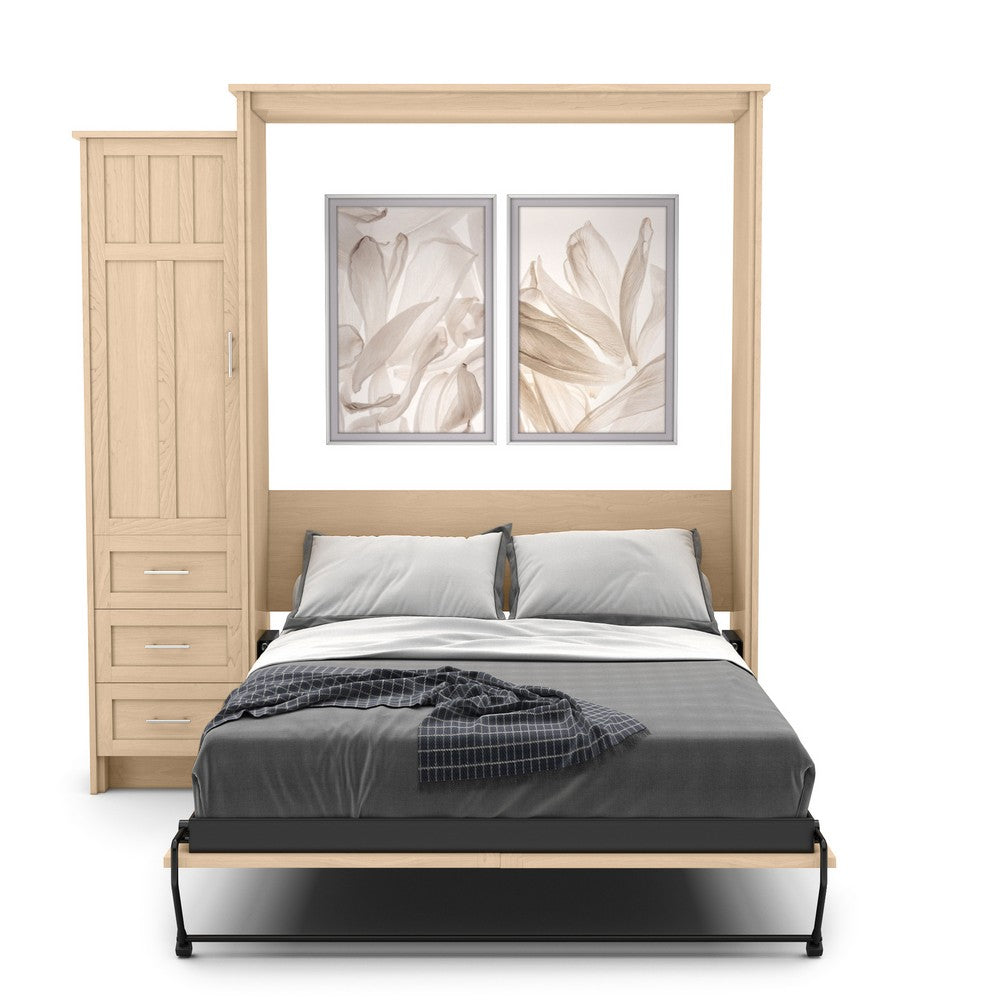 King Size Murphy Bed - Left Cabinet, Craftsman Style, Brushed Nickel Pulls