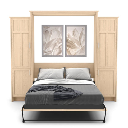 Queen Size Murphy Bed - Left & Right Cabinet, Craftsman Style, Brushed Nickel Pulls - Murphy Door