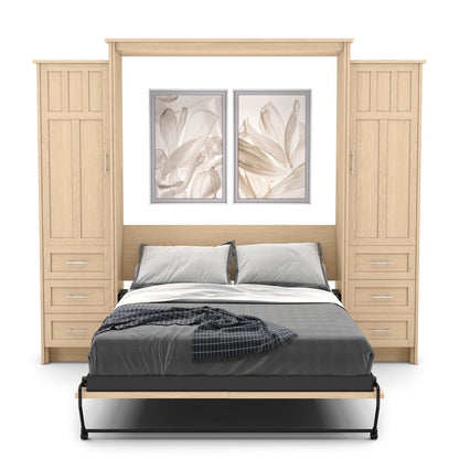 Full Size Murphy Bed - Left & Right Cabinet, Craftsman Style, Brushed Nickel Pulls - Murphy Door