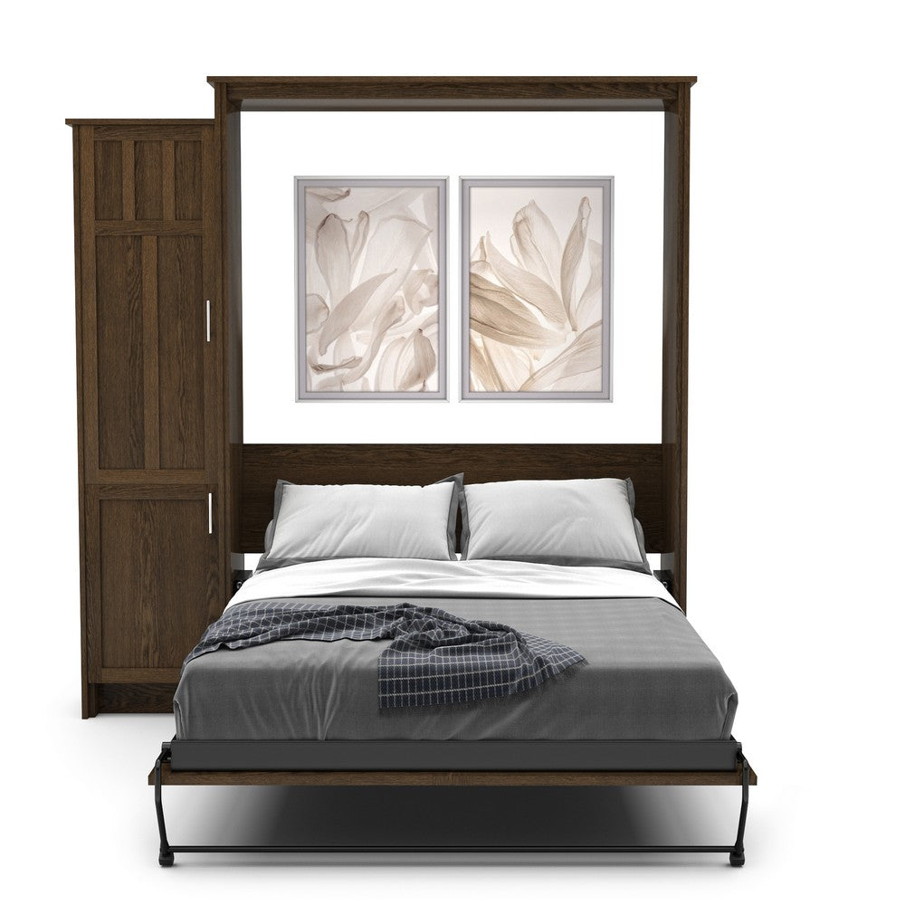 King Size Murphy Bed - Left Cabinet, Craftsman Style, Brushed Nickel Pulls