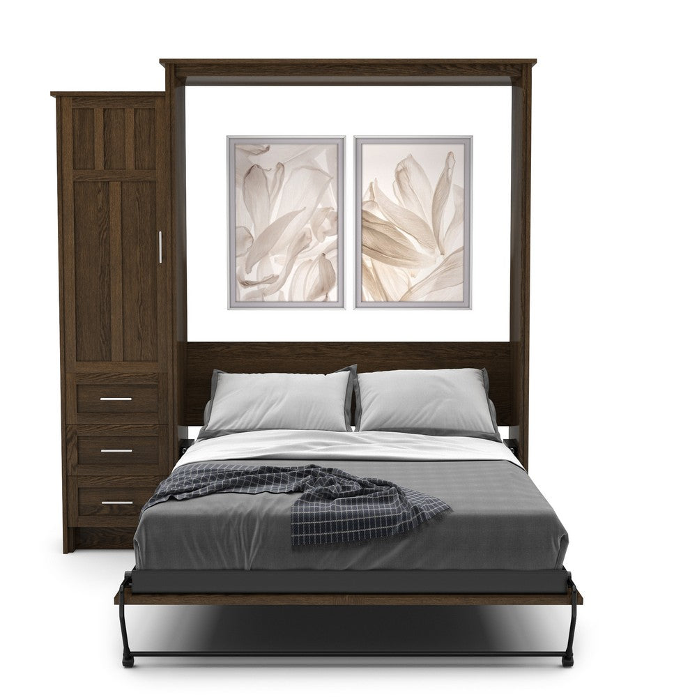 Queen Size Murphy Bed - Left Cabinet, Craftsman Style, Brushed Nickel Pulls