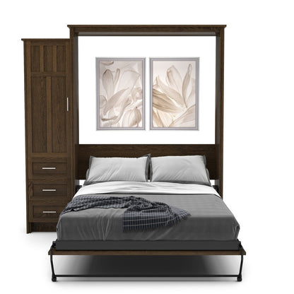 Queen Size Murphy Bed - Left Cabinet, Craftsman Style, Brushed Nickel Pulls