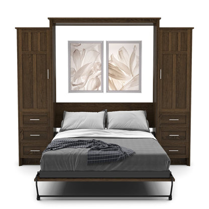 Twin Size Murphy Bed - Left & Right Cabinet, Craftsman Style, Brushed Nickel Pulls - Murphy Door