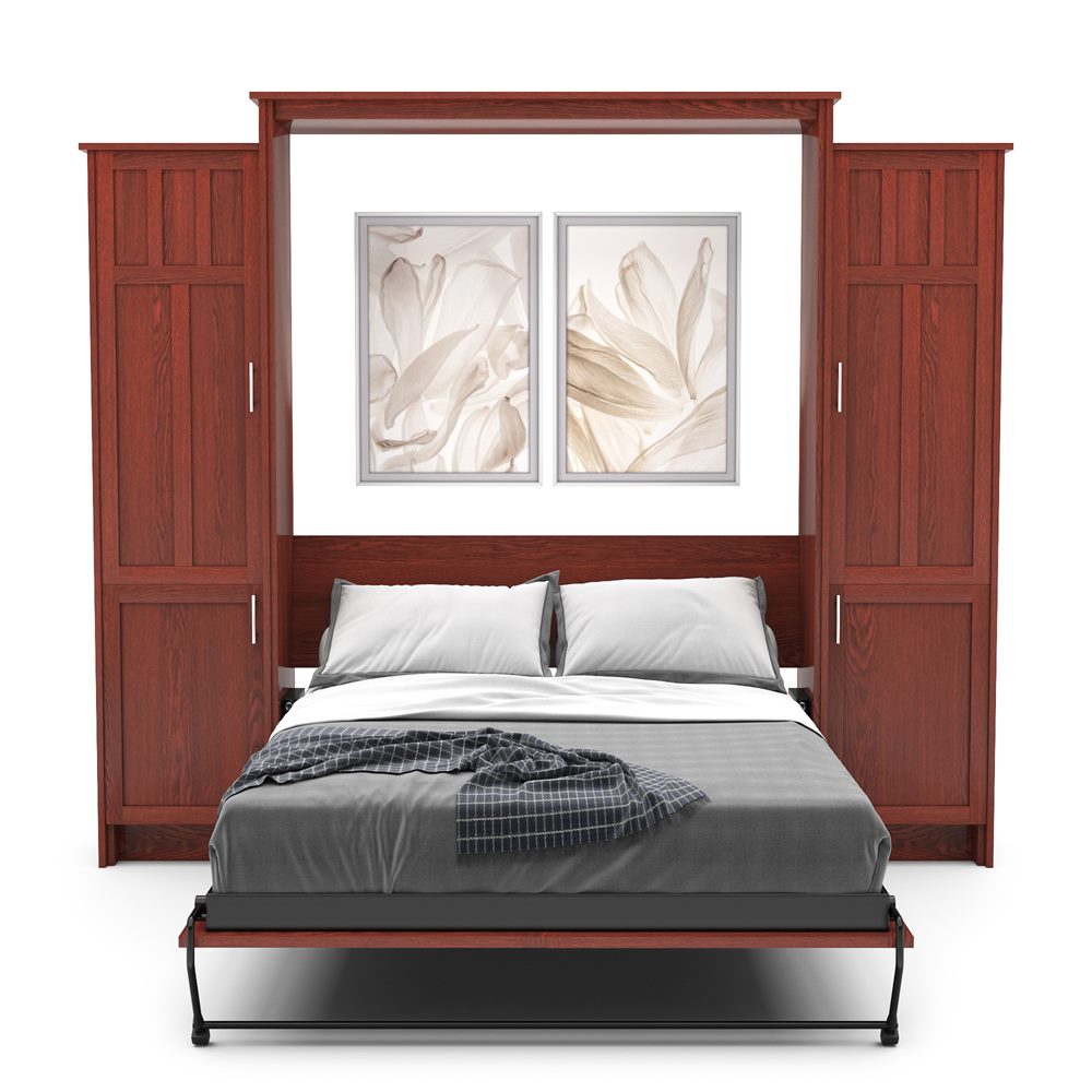 Twin Size Murphy Bed - Left & Right Cabinet, Craftsman Style, Brushed Nickel Pulls - Murphy Door