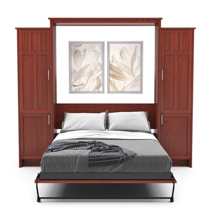 Full Size Murphy Bed - Left & Right Cabinet, Craftsman Style, Brushed Nickel Pulls - Murphy Door