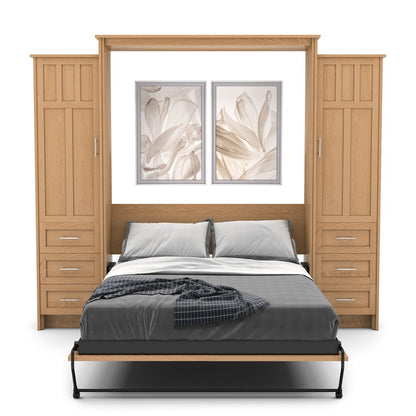 Full Size Murphy Bed - Left & Right Cabinet, Craftsman Style, Brushed Nickel Pulls - Murphy Door