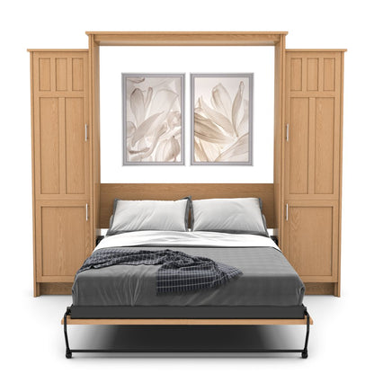 Full Size Murphy Bed - Left & Right Cabinet, Craftsman Style, Brushed Nickel Pulls - Murphy Door