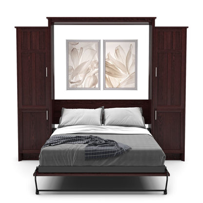 Twin Size Murphy Bed - Left & Right Cabinet, Craftsman Style, Brushed Nickel Pulls - Murphy Door