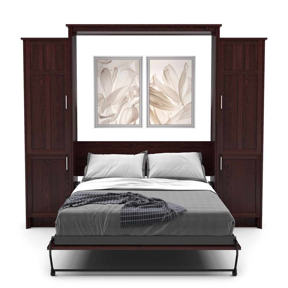 Full Size Murphy Bed - Left & Right Cabinet, Craftsman Style, Brushed Nickel Pulls - Murphy Door