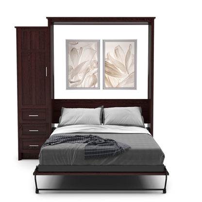 Full Size Murphy Bed - Left Cabinet, Craftsman Style, Brushed Nickel Pulls