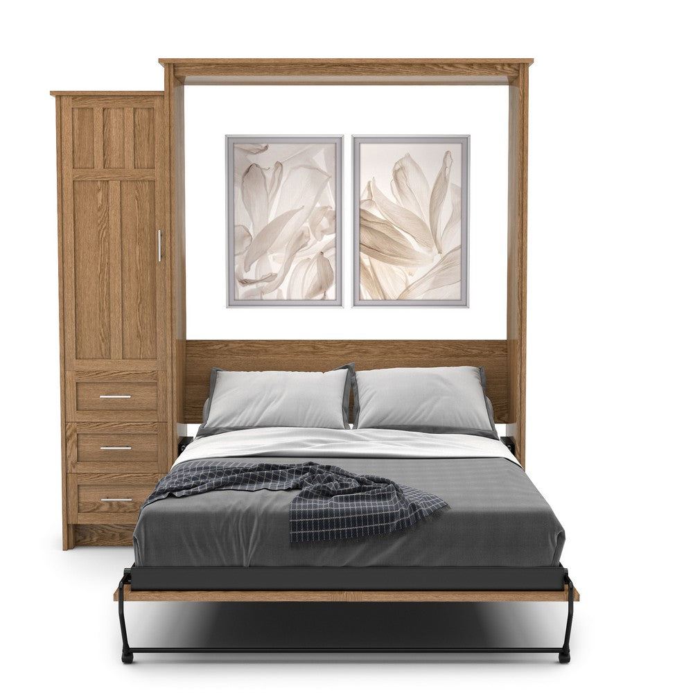 King Size Murphy Bed - Left Cabinet, Craftsman Style, Brushed Nickel Pulls