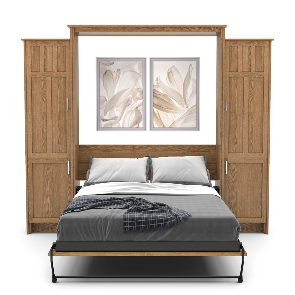 Full Size Murphy Bed - Left & Right Cabinet, Craftsman Style, Brushed Nickel Pulls - Murphy Door