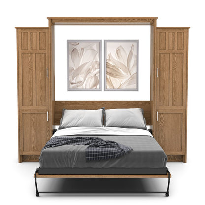 Queen Size Murphy Bed - Left & Right Cabinet, Craftsman Style, Brushed Nickel Pulls - Murphy Door