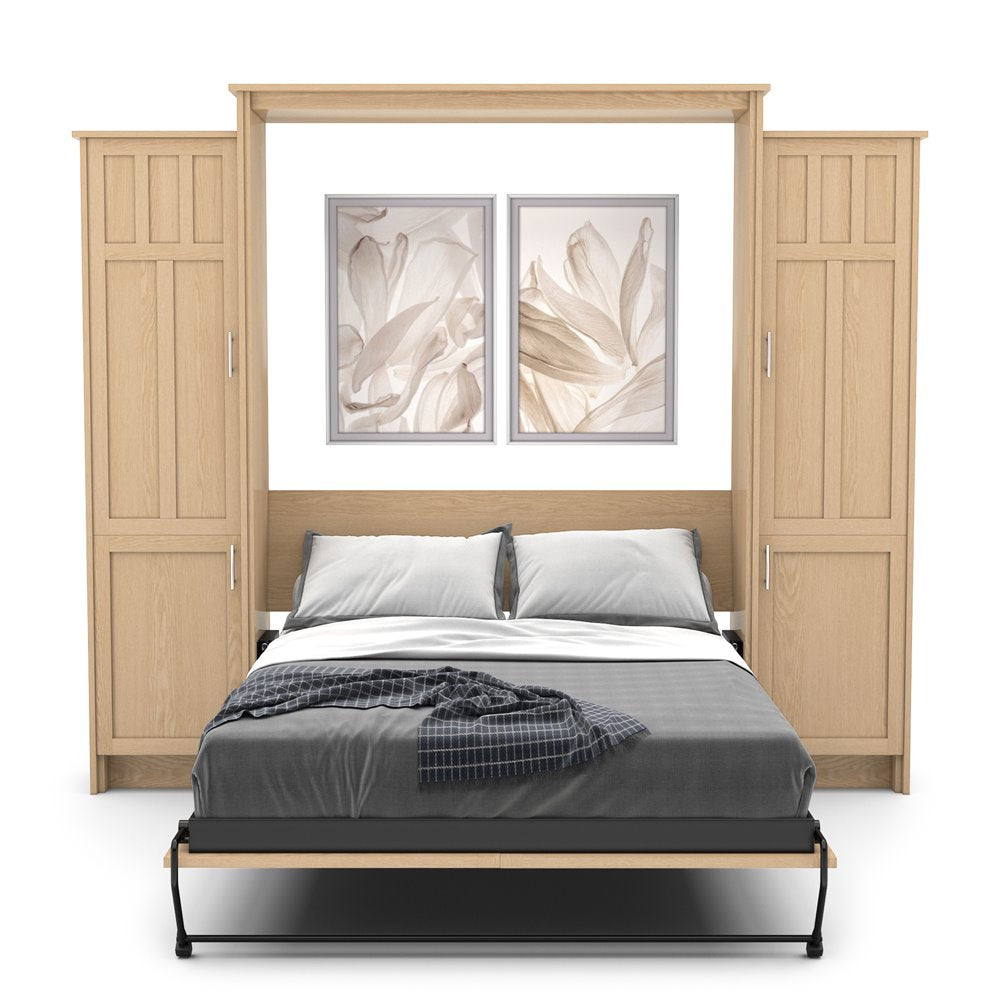 Full Size Murphy Bed - Left & Right Cabinet, Craftsman Style, Brushed Nickel Pulls - Murphy Door