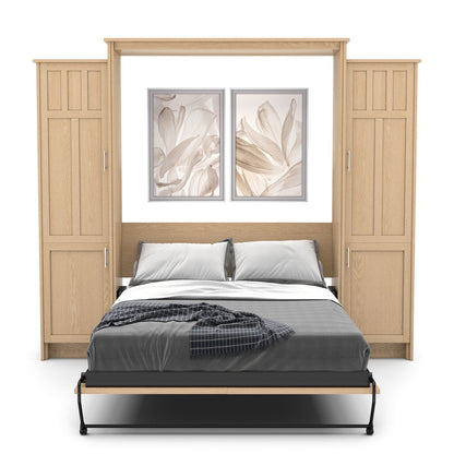 Full Size Murphy Bed - Left & Right Cabinet, Craftsman Style, Brushed Nickel Pulls - Murphy Door
