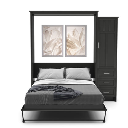 Queen Size Murphy Bed - Right Cabinet, Craftsman Style, Brushed Nickel Pulls - Murphy Door