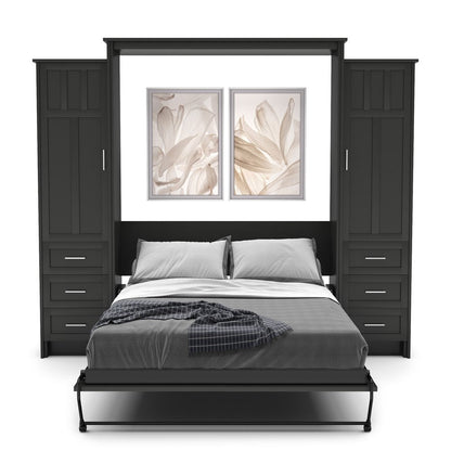 Twin Size Murphy Bed - Left & Right Cabinet, Craftsman Style, Brushed Nickel Pulls - Murphy Door