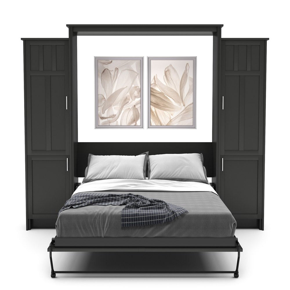 Full Size Murphy Bed - Left & Right Cabinet, Craftsman Style, Brushed Nickel Pulls - Murphy Door