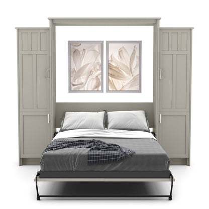 Full Size Murphy Bed - Left & Right Cabinet, Craftsman Style, Brushed Nickel Pulls - Murphy Door
