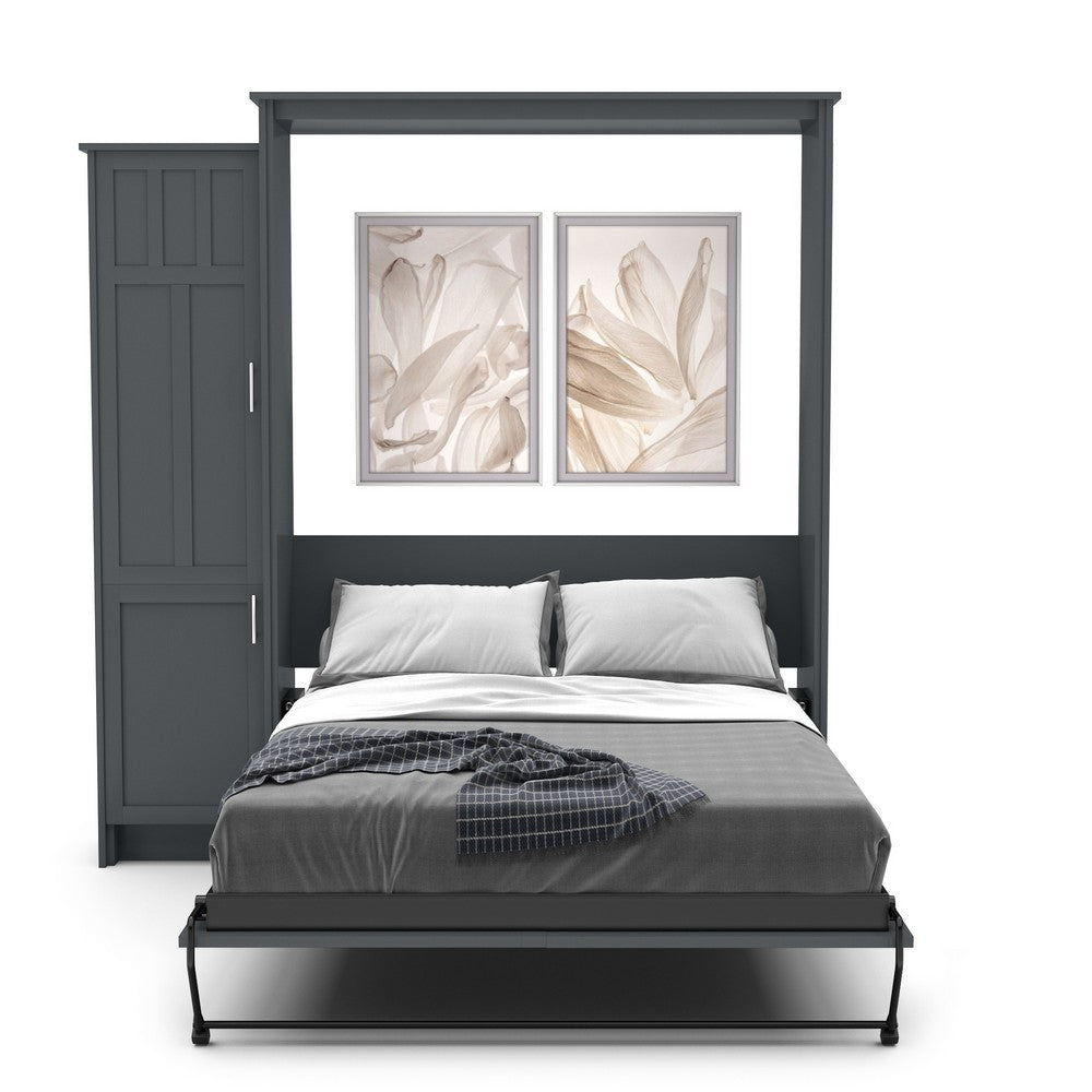 King Size Murphy Bed - Left Cabinet, Craftsman Style, Brushed Nickel Pulls