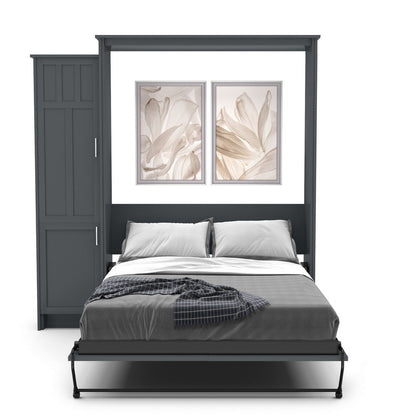 King Size Murphy Bed - Left Cabinet, Craftsman Style, Brushed Nickel Pulls