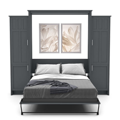 Queen Size Murphy Bed - Left & Right Cabinet, Craftsman Style, Brushed Nickel Pulls - Murphy Door