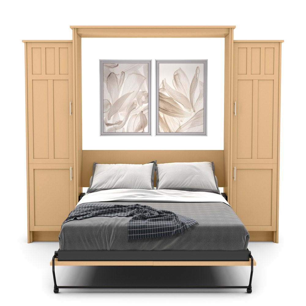 Full Size Murphy Bed - Left & Right Cabinet, Craftsman Style, Brushed Nickel Pulls - Murphy Door