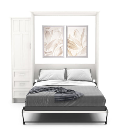 Full Size Murphy Bed - Left Cabinet, Craftsman Style, Brushed Nickel Pulls