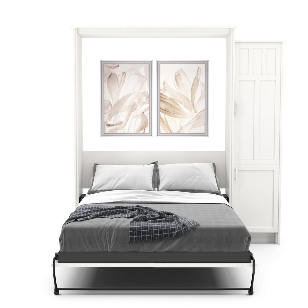 Full Size Murphy Bed - Right Cabinet, Beadboard Style, Brushed Nickel Pulls - Murphy Door