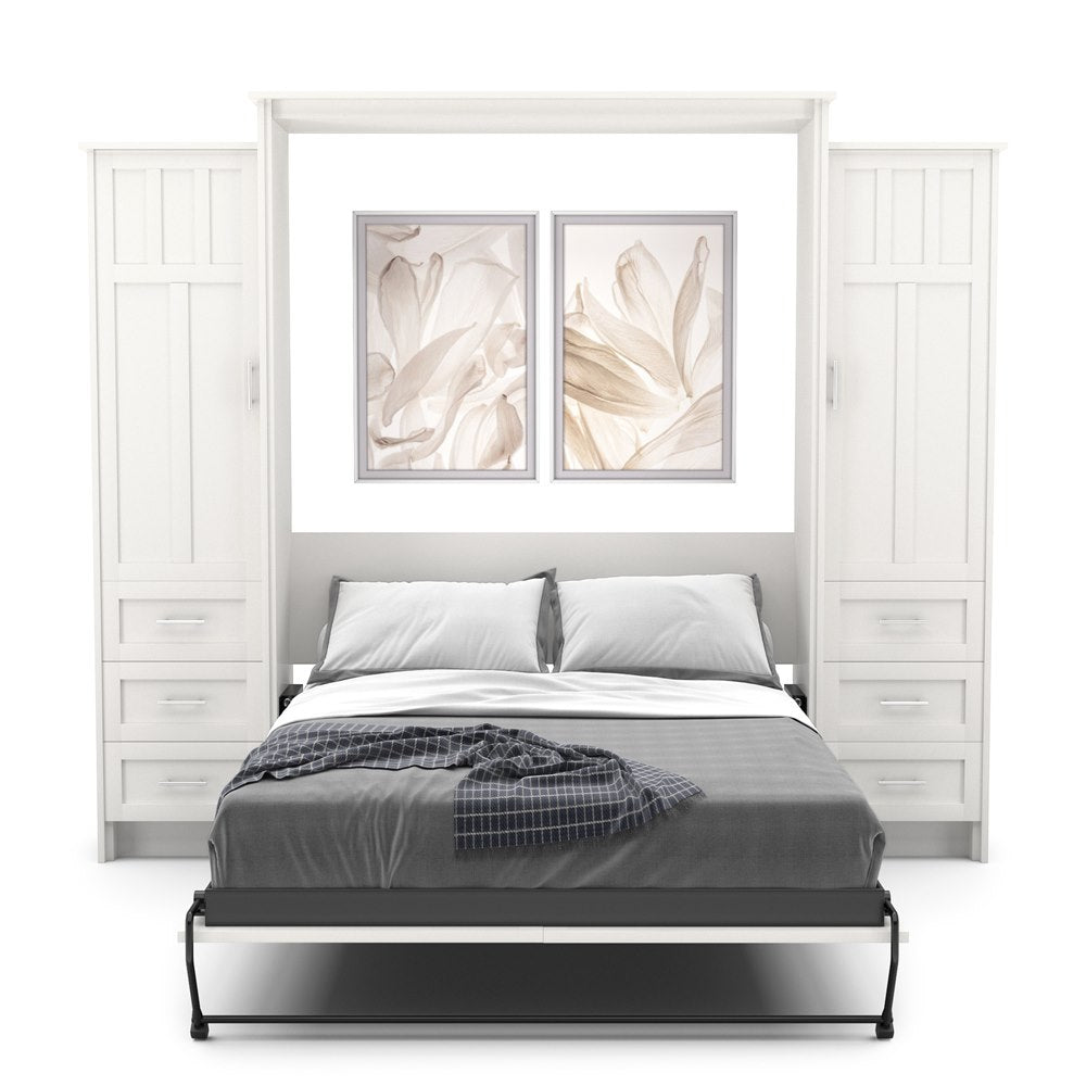 Queen Size Murphy Bed - Left & Right Cabinet, Craftsman Style, Brushed Nickel Pulls - Murphy Door