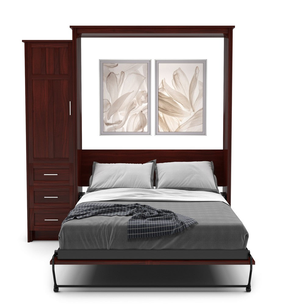 Full Size Murphy Bed - Left Cabinet, Craftsman Style, Brushed Nickel Pulls