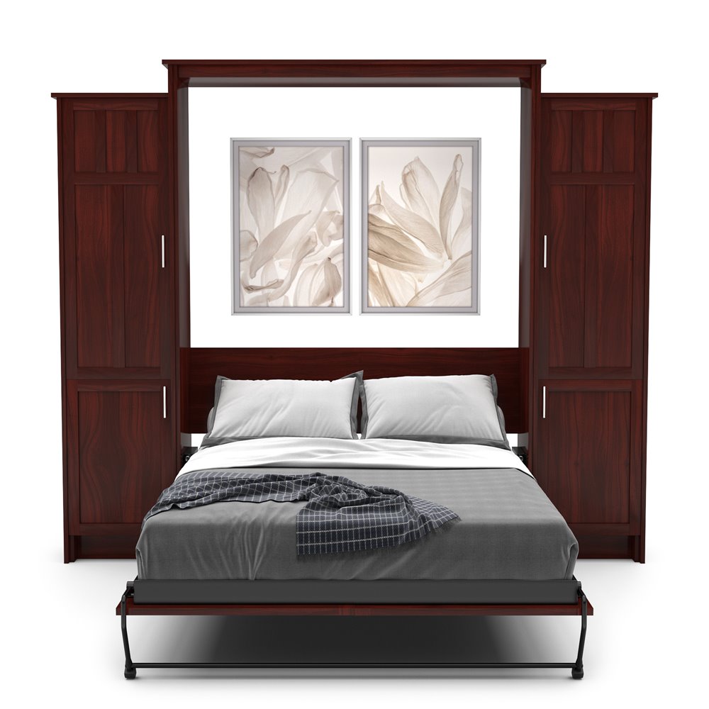 Full Size Murphy Bed - Left & Right Cabinet, Craftsman Style, Brushed Nickel Pulls - Murphy Door