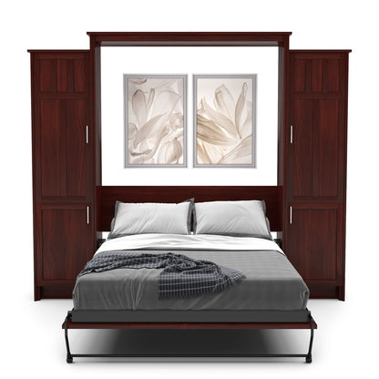 Twin Size Murphy Bed - Left & Right Cabinet, Craftsman Style, Brushed Nickel Pulls - Murphy Door