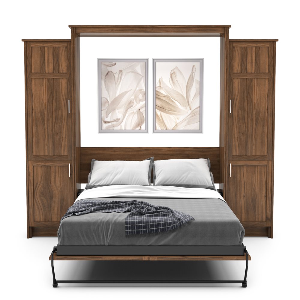 Full Size Murphy Bed - Left & Right Cabinet, Craftsman Style, Brushed Nickel Pulls - Murphy Door