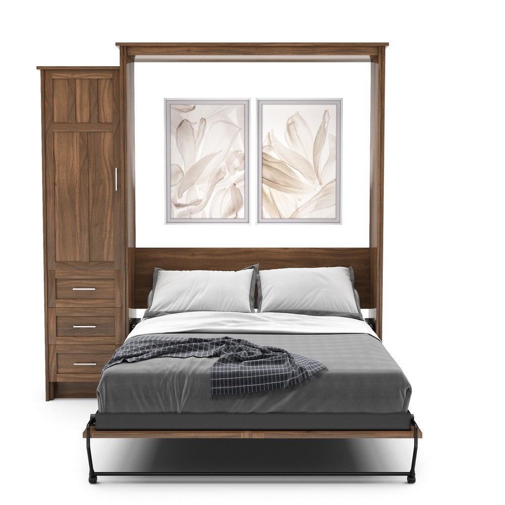 King Size Murphy Bed - Left Cabinet, Craftsman Style, Brushed Nickel Pulls