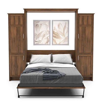Queen Size Murphy Bed - Left & Right Cabinet, Craftsman Style, Brushed Nickel Pulls - Murphy Door