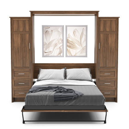 Twin Size Murphy Bed - Left & Right Cabinet, Craftsman Style, Brushed Nickel Pulls - Murphy Door