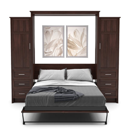Full Size Murphy Bed - Left & Right Cabinet, Craftsman Style, Brushed Nickel Pulls - Murphy Door