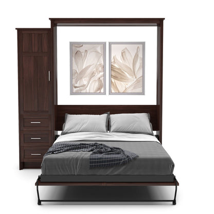 Full Size Murphy Bed - Left Cabinet, Craftsman Style, Brushed Nickel Pulls