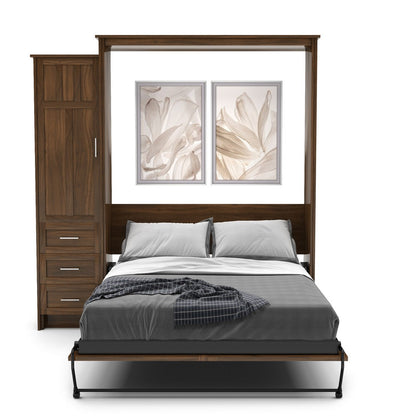 Full Size Murphy Bed - Left Cabinet, Craftsman Style, Brushed Nickel Pulls