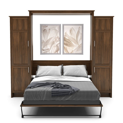Full Size Murphy Bed - Left & Right Cabinet, Craftsman Style, Brushed Nickel Pulls - Murphy Door