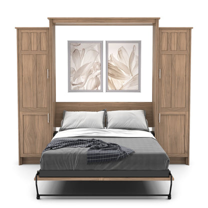 Twin Size Murphy Bed - Left & Right Cabinet, Craftsman Style, Brushed Nickel Pulls - Murphy Door