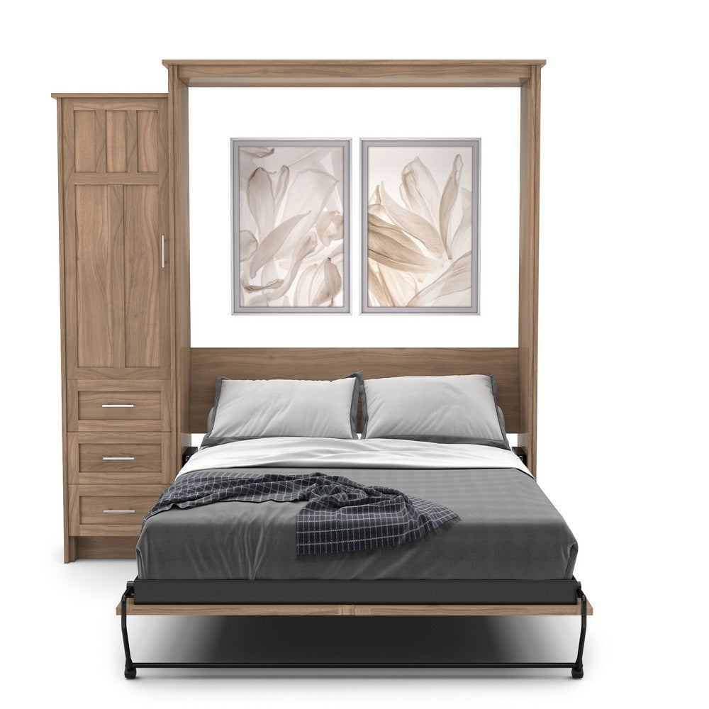 Full Size Murphy Bed - Left Cabinet, Craftsman Style, Brushed Nickel Pulls